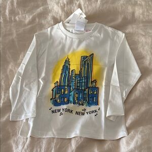 Zara White Long Sleeve Tee with Cityscape Design